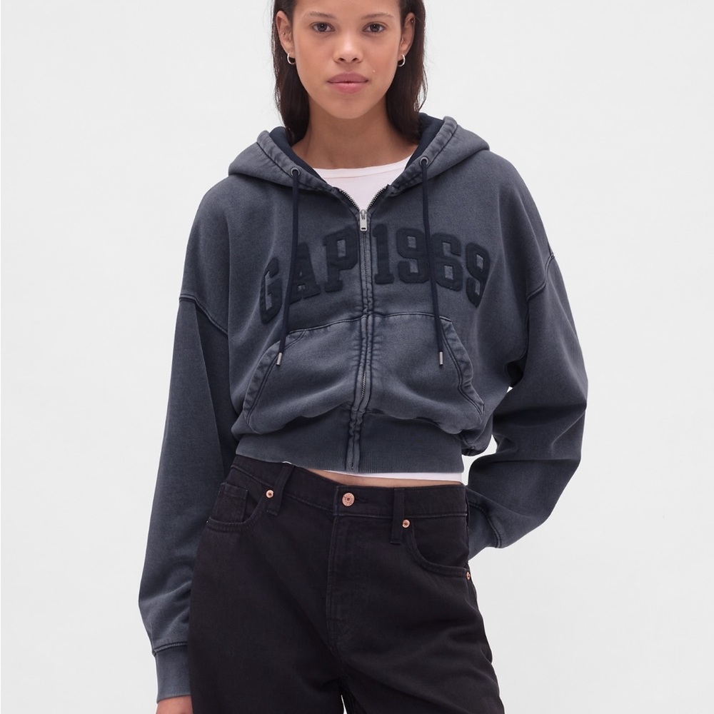 🦕GAP Charcoal Gray Zip-Up Hooded Sweatshirt
